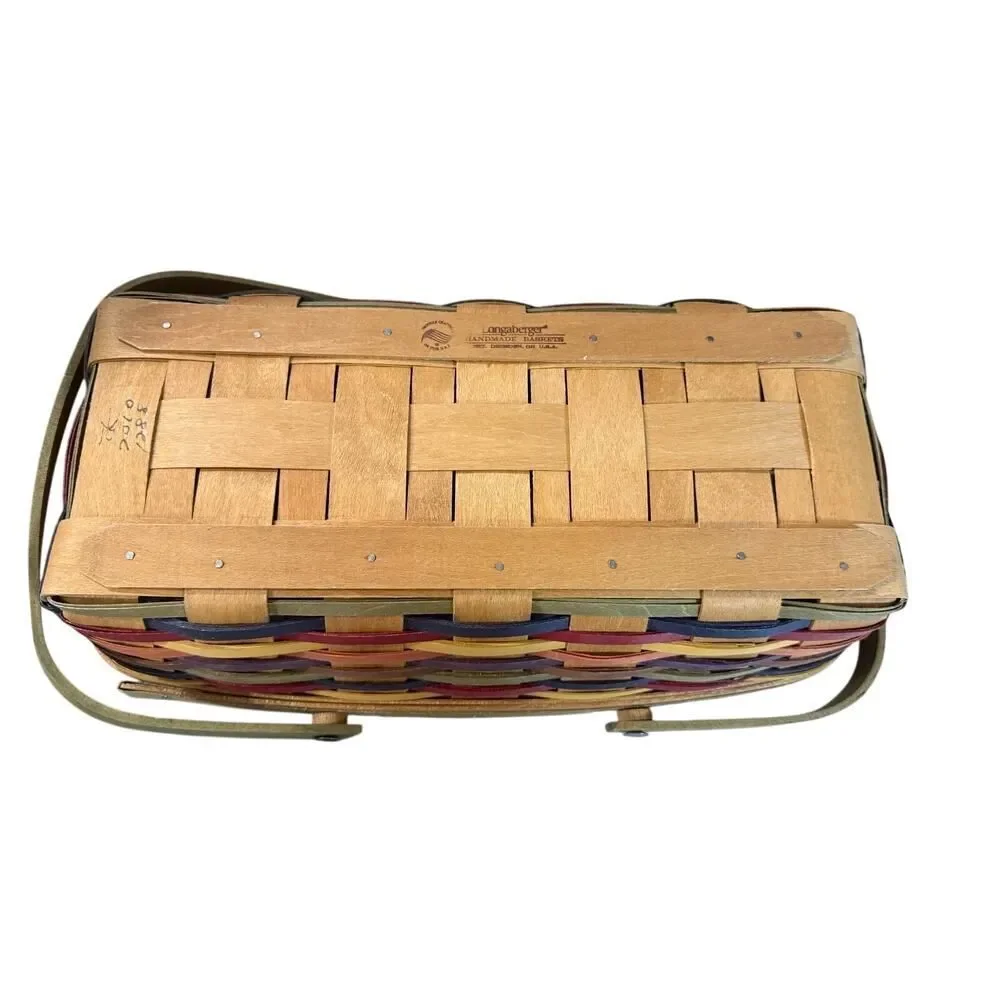 Longaberger 2010 Fiesta Bright Multi Color Bread Basket w/ Lidded Protector